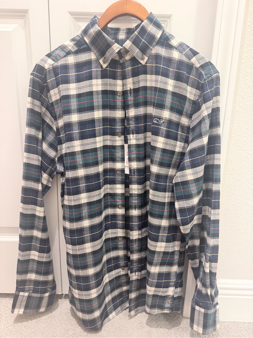 Vineyard Vines Navy, White & Green Plaid Button-Down Shirt